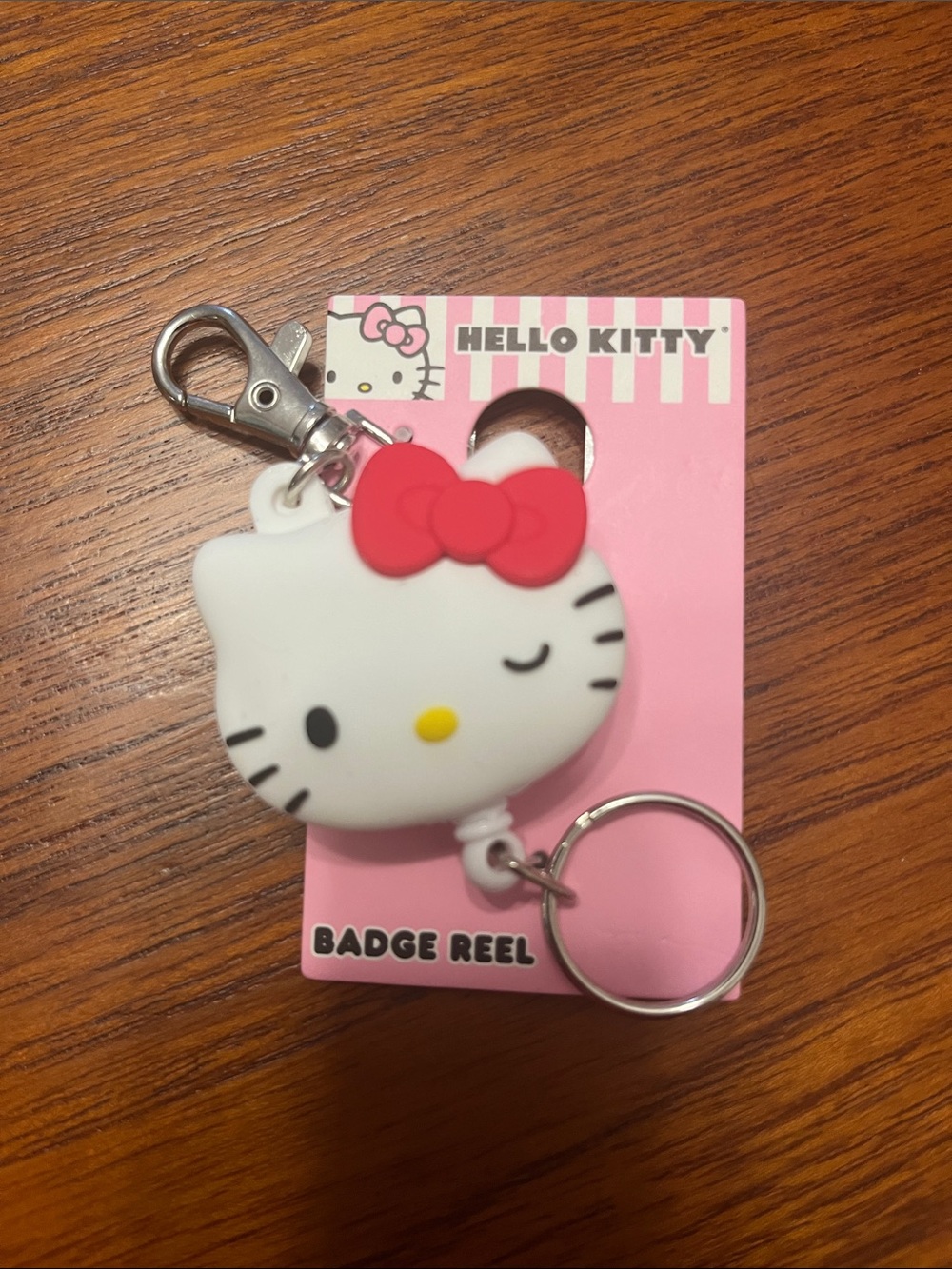 Hello Kitty White and Pink Retractable Badge Reel Keychain